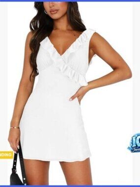 Sleeveless V-Neck Backless Ruffles Bodycon Mini Dress for Party